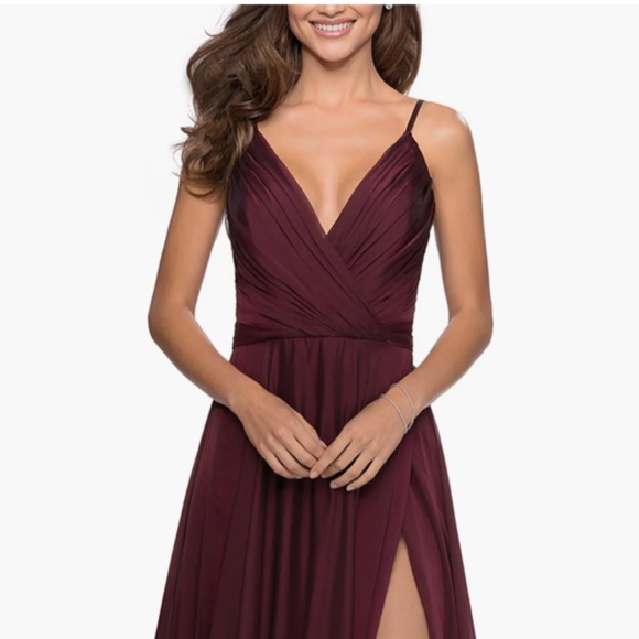 NWT LA FEMME Garnet CHIFFON Pleated Bodice HIGH Slit EVENING Dress BALL GOWN 6 - Picture 11 of 12